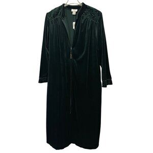Jasmine Rose Womens Velvet Embroidered Green Robe 1X Long Sleeve Zipper Front